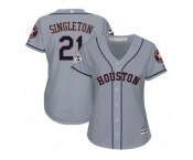 Women Majestic Houston Astros #21 Jon Singleton Replica Grey Road 2017 World Series Bound Cool Base MLB Jersey