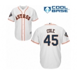 Youth Houston Astros #45 Gerrit Cole Authentic White Home Cool Base 2019 World Series Bound Baseball Jersey