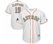 Youth Majestic Houston Astros #19 Tyler Clippard Authentic White 2018 Gold Program Cool Base MLB Jersey