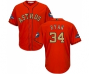 Youth Majestic Houston Astros #34 Nolan Ryan Authentic Orange Alternate 2018 Gold Program Cool Base MLB Jersey