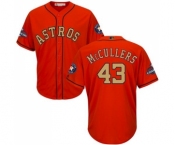 Youth Majestic Houston Astros #43 Lance McCullers Authentic Orange Alternate 2018 Gold Program Cool Base MLB Jersey