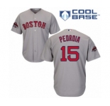 Youth Majestic Boston Red Sox #15 Dustin Pedroia Authentic Grey Road Cool Base 2018 World Series Champions MLB Jersey