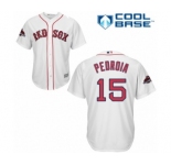 Youth Majestic Boston Red Sox #15 Dustin Pedroia Authentic White Home Cool Base 2018 World Series Champions MLB Jersey