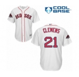 Youth Majestic Boston Red Sox #21 Roger Clemens Authentic White Home Cool Base 2018 World Series Champions MLB Jersey