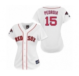 Women's Majestic Boston Red Sox #15 Dustin Pedroia Authentic White 2018 World Series Champions MLB Jersey