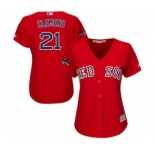 Women's Majestic Boston Red Sox #21 Roger Clemens Authentic Red Alternate Home 2018 World Series Champions MLB Jersey