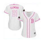 Women's Majestic Boston Red Sox #21 Roger Clemens Authentic White Fashion 2018 World Series Champions MLB Jersey