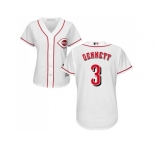 Women Cincinnati Reds #3 Scooter Gennett White Home Stitched MLB Jersey