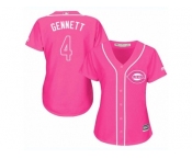 Women Majestic Cincinnati Reds #4 Scooter Gennett Replica Pink Fashion Cool Base MLB Jersey