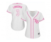 Women's Majestic Tampa Bay Rays #3 Evan Longoria Replica White Fashion Cool Base MLB Jersey