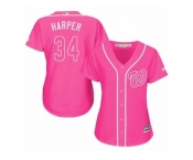 Women's Majestic Washington Nationals #34 Bryce Harper Replica Pink Fashion Cool Base MLB Jersey