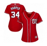 Women's Washington Nationals #34 Bryce Harper Authentic Red Alternate 1 Cool Base 2019 World Series Champions Baseball Jersey