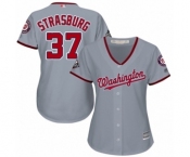 Women's Washington Nationals #37 Stephen Strasburg Authentic Grey Road Cool Base 2019 World Series Bound Baseball Jersey