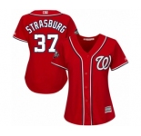 Women's Washington Nationals #37 Stephen Strasburg Authentic Red Alternate 1 Cool Base 2019 World Series Bound Baseball Jersey