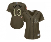 Women Miami Marlins #13 Starlin Castro Green Salute to Service Stitched MLB Jersey