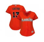 Women Miami Marlins #13 Starlin Castro Orange Alternate Stitched MLB Jersey