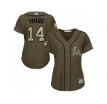 Women Miami Marlins #14 Martin Prado Green Salute to Service Stitched MLB Jersey