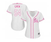 Women Miami Marlins #54 Wei-Yin Chen White Pink Fashion Stitched MLB Jersey