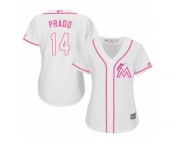 Women's Majestic Miami Marlins #14 Martin Prado Replica White Fashion Cool Base MLB Jersey