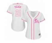 Women's Majestic Miami Marlins #21 Christian Yelich Replica White Fashion Cool Base MLB Jersey