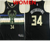 Women's Milwaukee Bucks #34 Giannis Antetokounmpo Black 2021 Brand Jordan AU Stitched Jersey