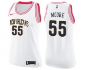 Women's Nike New Orleans Pelicans #55 E'Twaun Moore Swingman White Pink Fashion NBA Jersey
