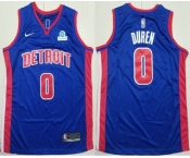 Men's Detroit Pistons #0 Jalen Duren Blue Icon Sponsor Edition Stitched Jersey