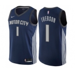 Men's Nike Detroit Pistons #1 Allen Iverson Authentic Navy Blue NBA Jersey - City Edition