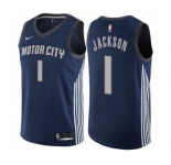 Youth Nike Detroit Pistons #1 Reggie Jackson Swingman Navy Blue NBA Jersey - City Edition