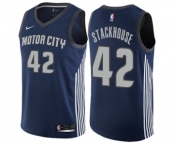 Youth Nike Detroit Pistons #42 Jerry Stackhouse Swingman Navy Blue NBA Jersey - City Edition