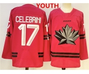 Youth Canada Hockey #17 Macklin Celebrini Red 2026 Olympics Stitched Jersey