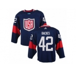 Men Adidas Team USA #42 David Backes Navy Blue 2016 World Cup Ice Hockey Jersey