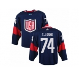 Men Adidas Team USA #74 T. J. Oshie Navy Blue Away 2016 World Cup Ice Hockey Jersey