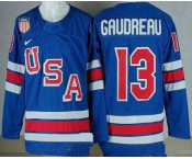 Men's USA #13 Johnny Gudreau Blue 2026 olympics authentic jersey