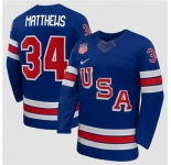 Men's USA #34 Auston Matthews Royal 2026 Stitched Jersey