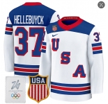 Men's USA #37 Connor Hellebuyck Home White 2026 Olympic Hockey Jersey