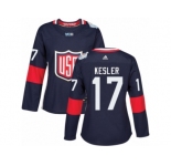 Women's Adidas Team USA #17 Ryan Kesler Premier Navy Blue Away 2016 World Cup Hockey Jersey