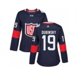Women's Adidas Team USA #19 Brandon Dubinsky Authentic Navy Blue Away 2016 World Cup Hockey Jersey
