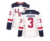 Women's Adidas Team USA #3 Jack Johnson Authentic White Home 2016 World Cup Hockey Jersey