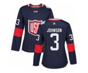 Women's Adidas Team USA #3 Jack Johnson Premier Navy Blue Away 2016 World Cup Hockey Jersey