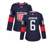 Women's Adidas Team USA #6 Erik Johnson Premier Navy Blue Away 2016 World Cup Hockey Jersey