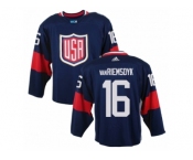 Youth Adidas Team USA #16 James van Riemsdyk Premier Navy Blue Away 2016 World Cup Ice Hockey Jersey