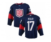 Youth Adidas Team USA #17 Ryan Kesler Premier Navy Blue Away 2016 World Cup Ice Hockey Jersey