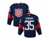 Youth Adidas Team USA #35 Cory Schneider Authentic Navy Blue Away 2016 World Cup Ice Hockey Jersey