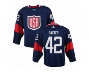 Youth Adidas Team USA #42 David Backes Authentic Navy Blue Away 2016 World Cup Ice Hockey Jersey