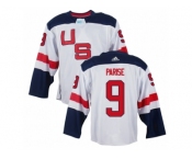 Youth Adidas Team USA #9 Zach Parise Premier White Home 2016 World Cup Ice Hockey Jersey
