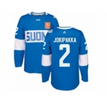Men's Adidas Team Finland #2 Jyrki Jokipakka Premier Blue Away 2016 World Cup of Hockey Jersey