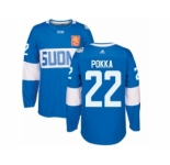 Men's Adidas Team Finland #22 Ville Pokka Premier Blue Away 2016 World Cup of Hockey Jersey