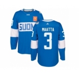 Men's Adidas Team Finland #3 Olli Maatta Premier Blue Away 2016 World Cup of Hockey Jersey