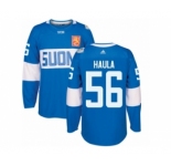 Men's Adidas Team Finland #56 Erik Haula Premier Blue Away 2016 World Cup of Hockey Jersey